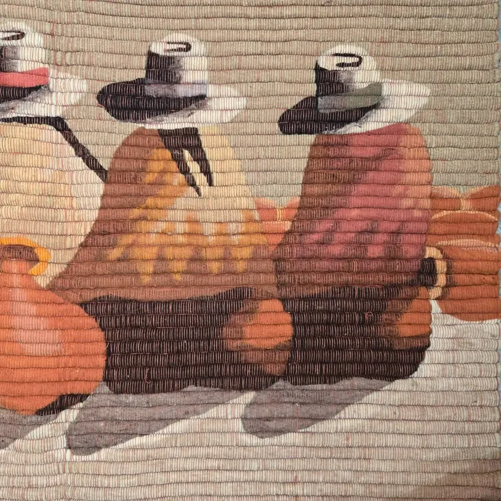 Peruvian Wool Tapestry Wall Hanging 35x45 Folk Art People Made in Peru As Is